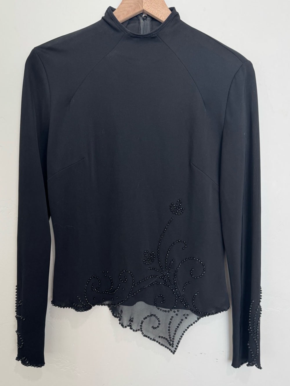 Vintage 90s Scott McClintock Black Beaded Asymmetrical Long Sleeve Top Size 10